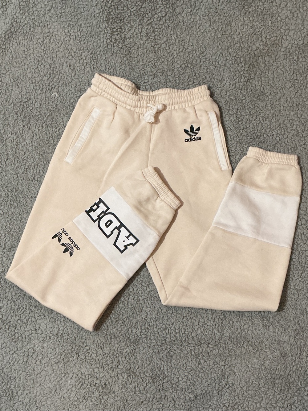 adidas Cream and White Kids Joggers with Logo Panels